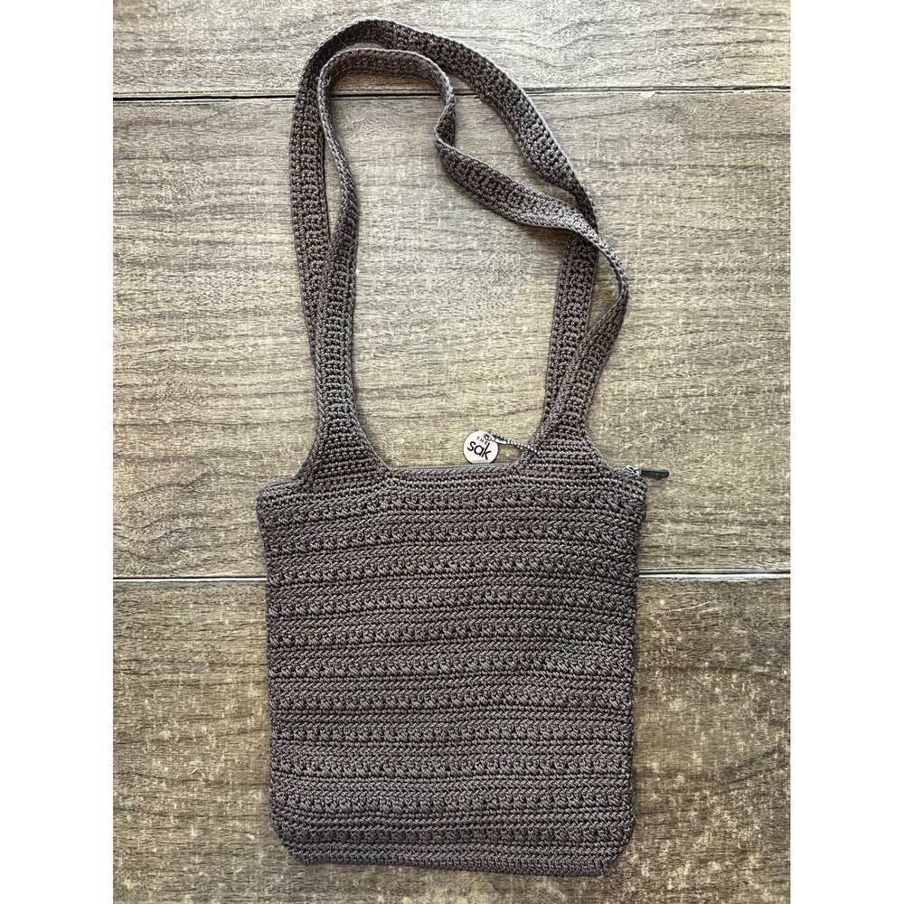 The SAK Beige Tan Crochet Hangbag W Bag Charm Y2K Purses‎ Boho Minimalist Bags